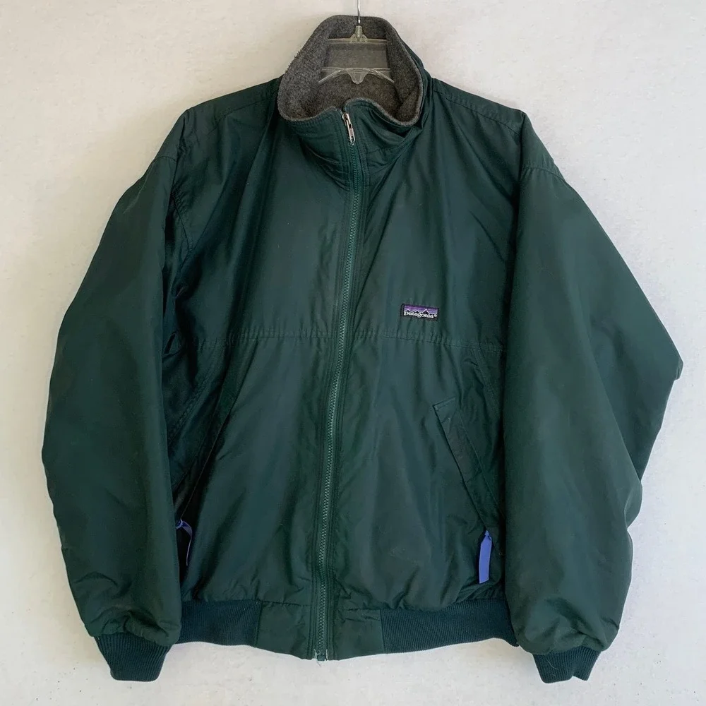 VTG Patagonia Shelled Synchilla Jacket Mens M‎ Green Fleece Lined Bomber USA
